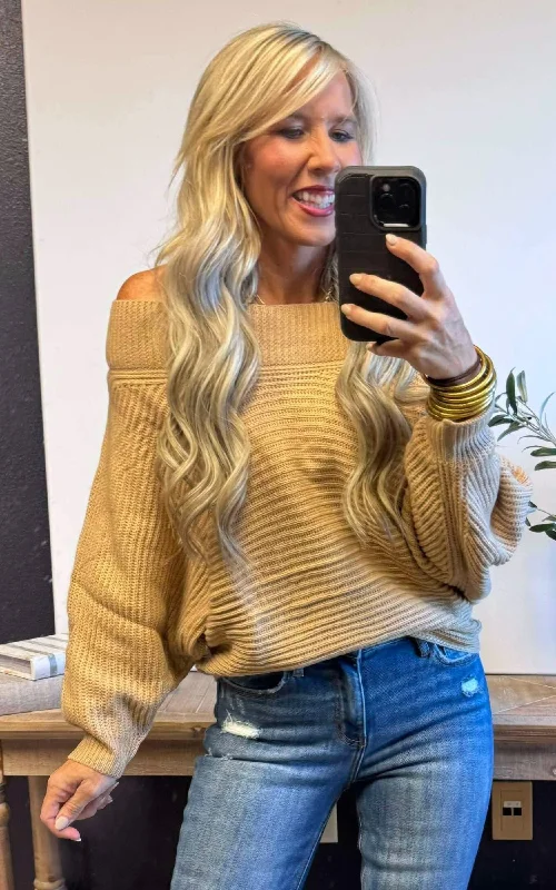 Off the Shoulder Sweater TopHemp Knit Tops