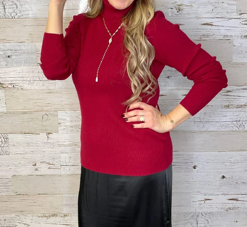 Oh So Soft Ribbed Turtleneck In RedFall Knit Tops