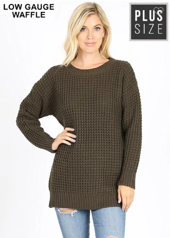 Olive Round Neck SweaterThermal Knit Tops