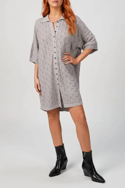 Oversized Lace Shirt In Stone GreySheer Knit Tops