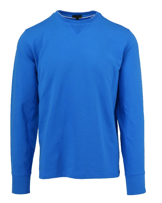 Stretch Pima Royal Blue Crew Neck SweatshirtLace Knit Tops