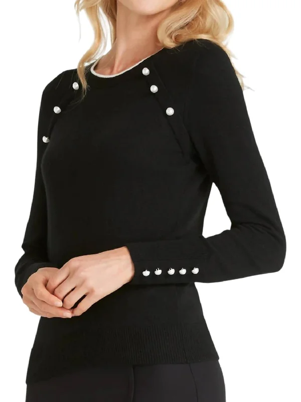 Pearl Long Sleeve Sweater In BlackAcrylic Knit Tops