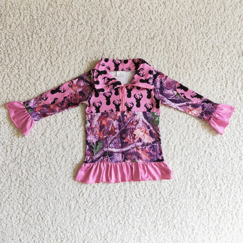 Reindeer camo print kids winter clothing baby sweatshirts children pink topsEmbellished Knit Tops