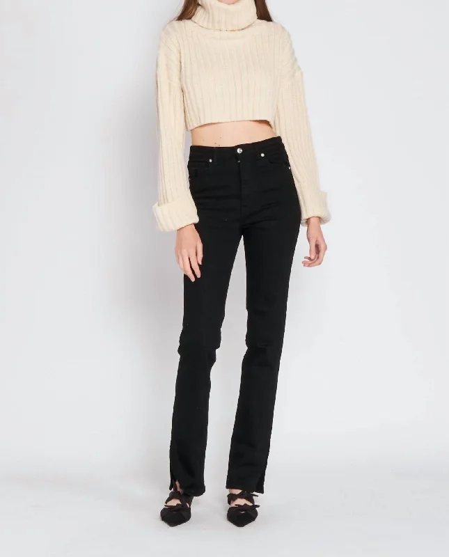 Rene T-Neck Top In NaturalLuxury Knit Tops