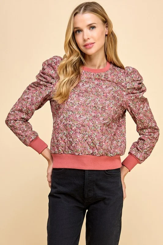 Scott Puff Sleeve Printed SweaterSheer Knit Tops