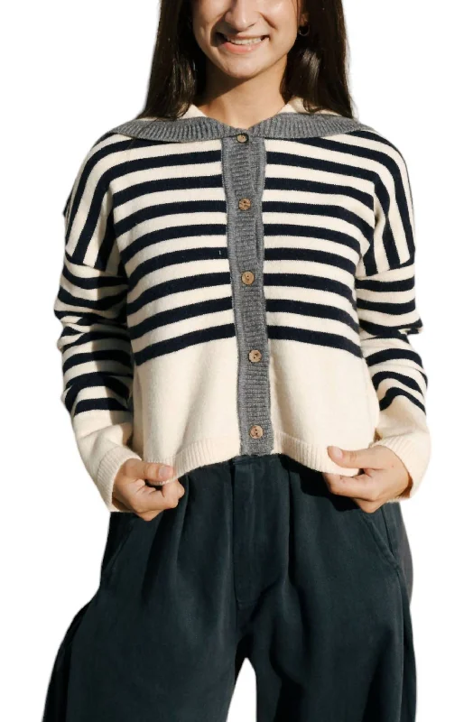 Stripe Sailor Collar Sweater In Navy StripeLimited Edition Knit Tops