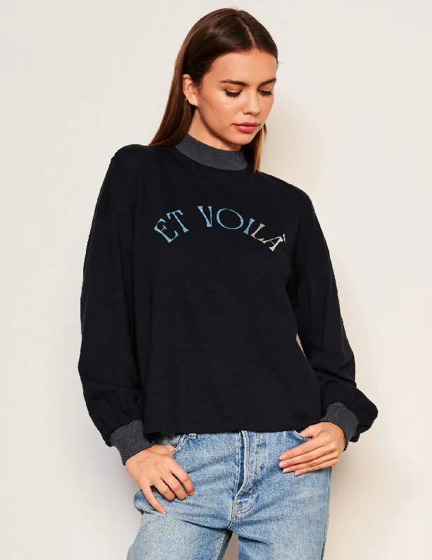 Sundry Et Voila Mock Neck Long Sleeve Tee in Deep NavyLongline Knit Tops