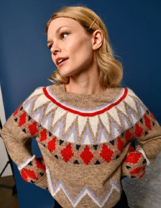 Sundry Fairisle Sweater in TaupePolyester Knit Tops