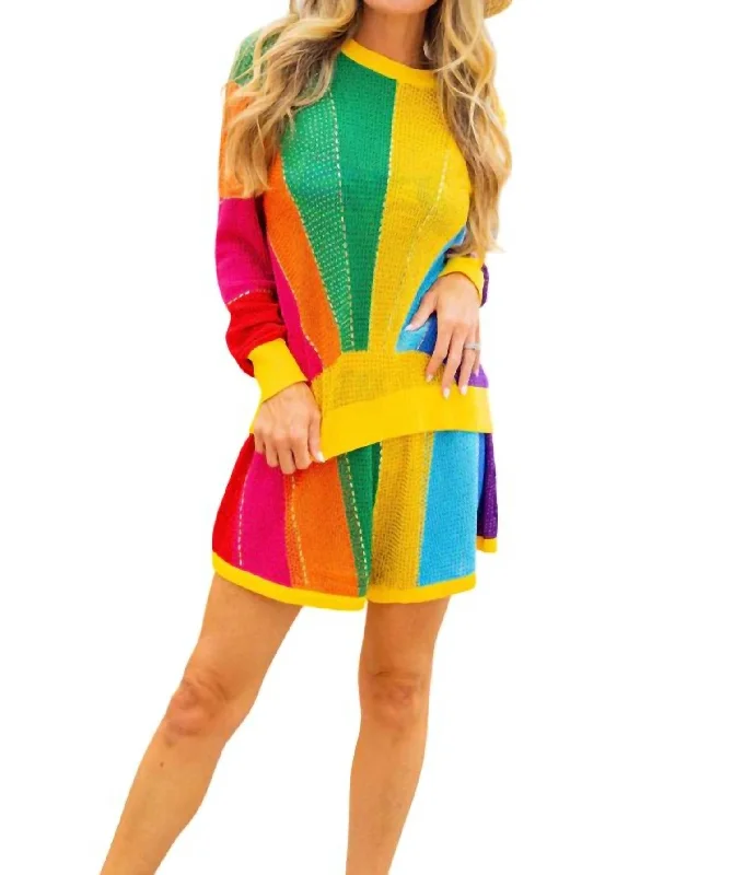 Sunshine Rhinestone Sweater In RainbowColorblock Knit Tops