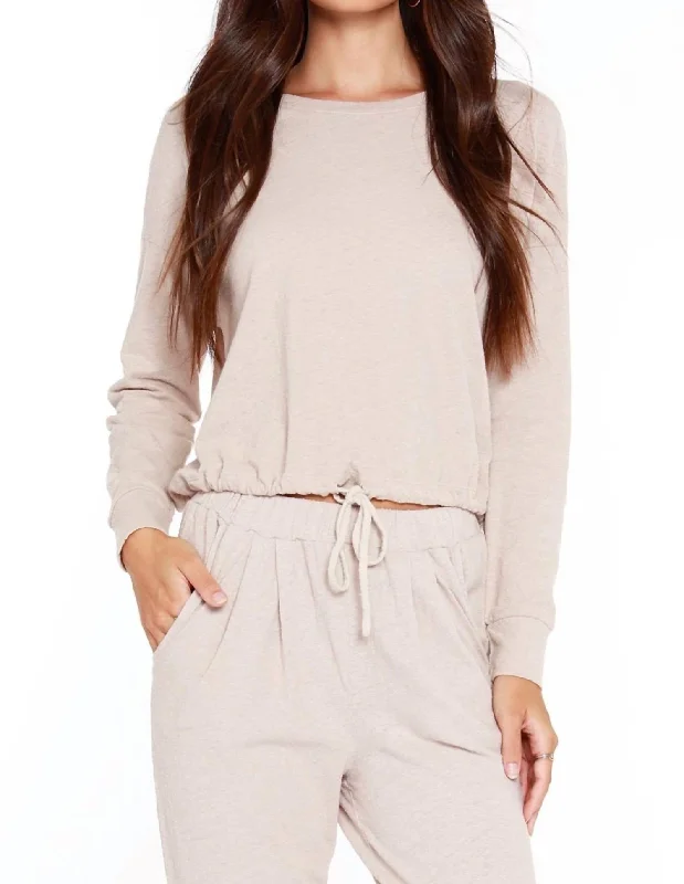 Sustainable Drawstring Hem Top In SandyLounge Knit Tops