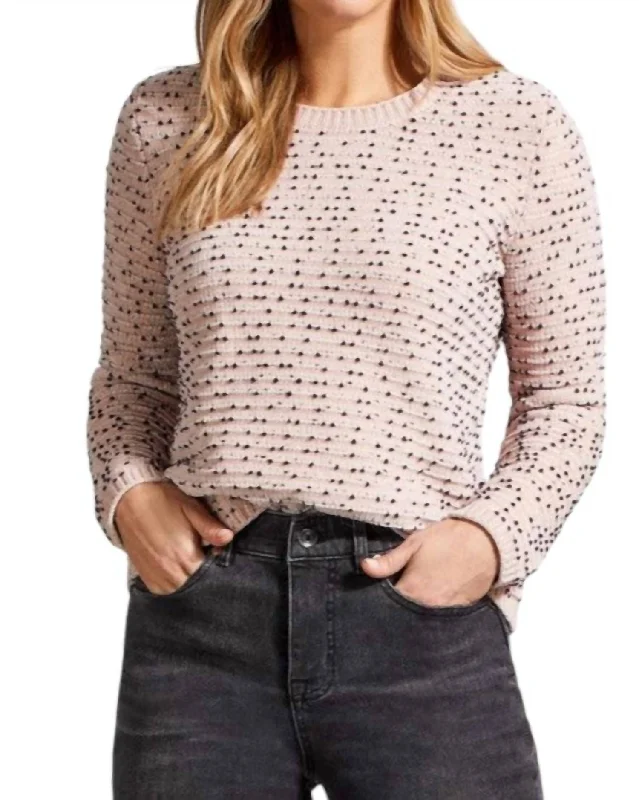 Textured Knit Crewneck Sweater In Sepia RoseAsymmetrical Knit Tops