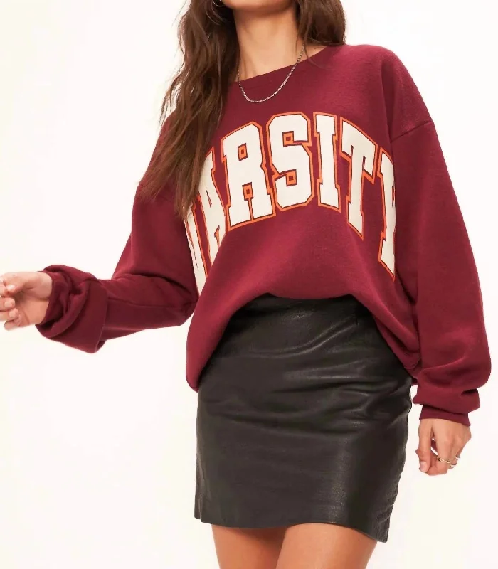 Varsity Sweatshirt In MerlotVelvet Knit Tops