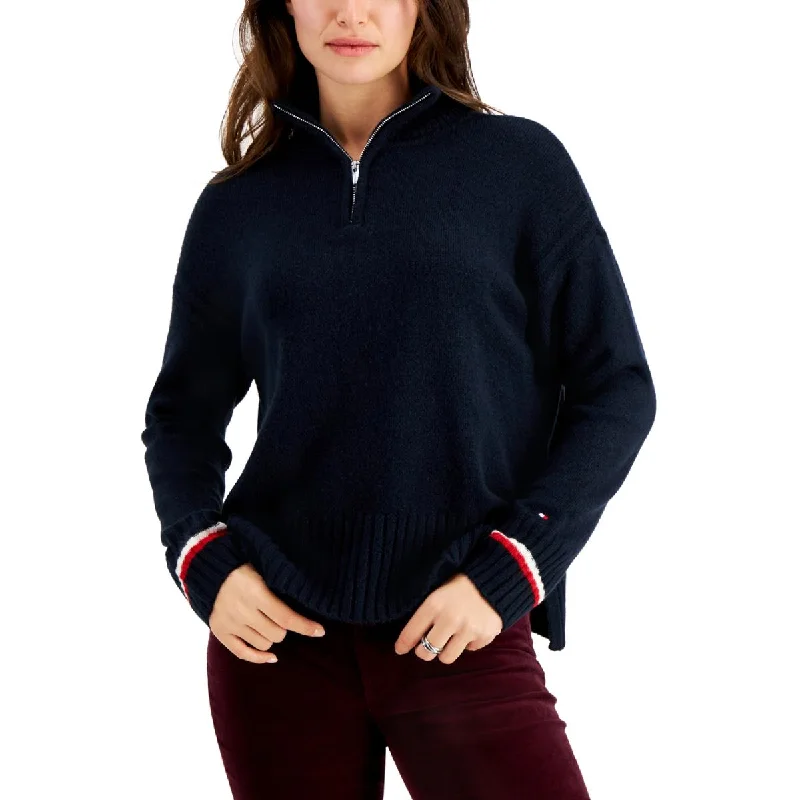 Womens 1/4 Zip Knit Mock Turtleneck SweaterDesigner Knit Tops