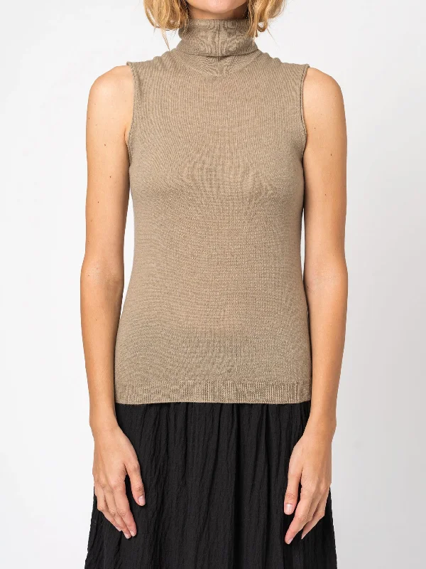 Sleeveless Cashmere Turtleneck Knit