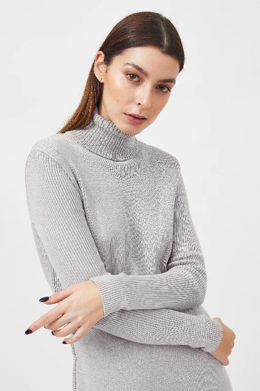 Knitted Organic Cotton Turtleneck Jumper | Light Grey