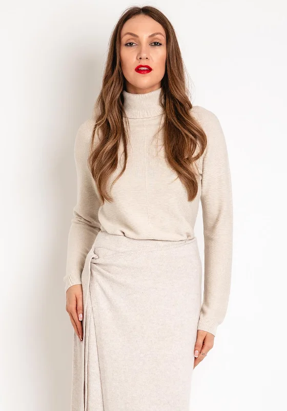 Oui Turtleneck Knitted Sweater, Light Beige