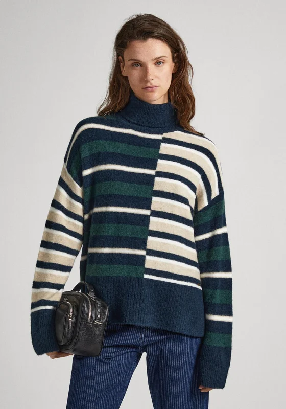 Pepe Jeans Denver Striped Turtleneck Sweater, Regent Green