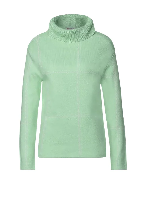 Street One Turtleneck Check Pattern Sweatshirt, Clary Mint