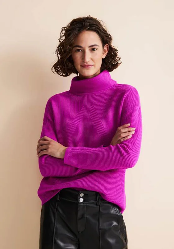 Street One Ribbed Turtleneck Sweater, Purple Cosy Pink