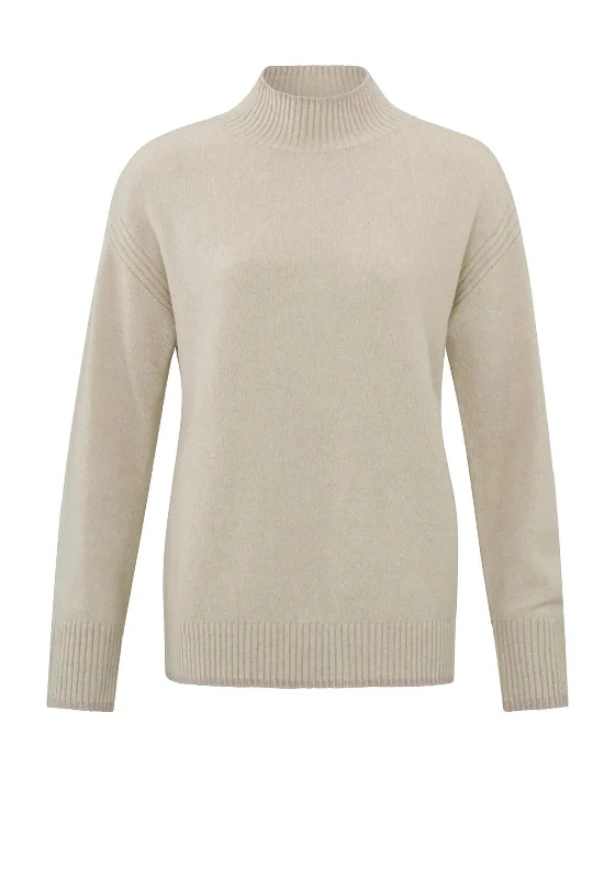 YAYA Turtleneck Wool Blend Sweater, Beige