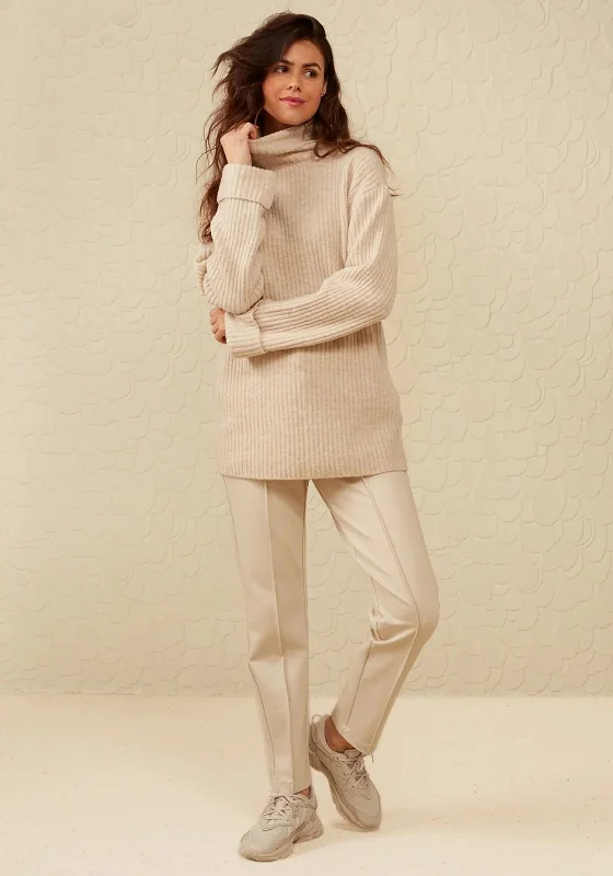 YAYA Turtleneck Ribbed Sweater, Beige