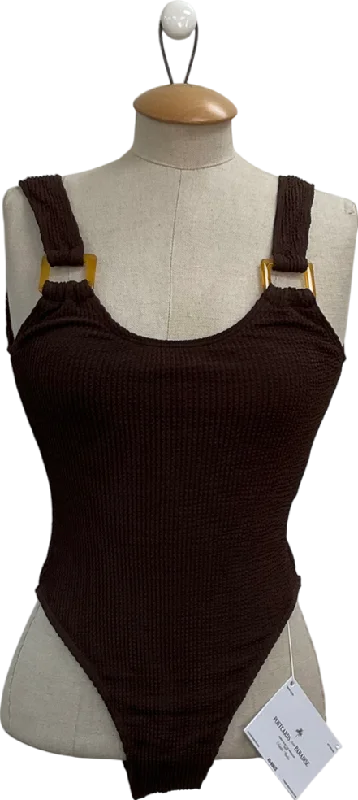 4th & Reckless Brown Textured One Piece Swimsuit UK 8