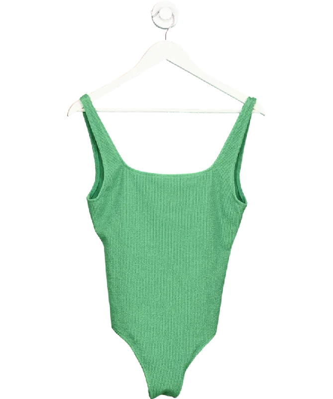 Arket Green Square Neck Crinkle Swimsuit UK 16