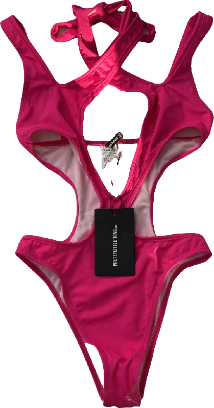 PrettyLittleThing Pink Cross Front Multi Strap Swimsuit UK 6