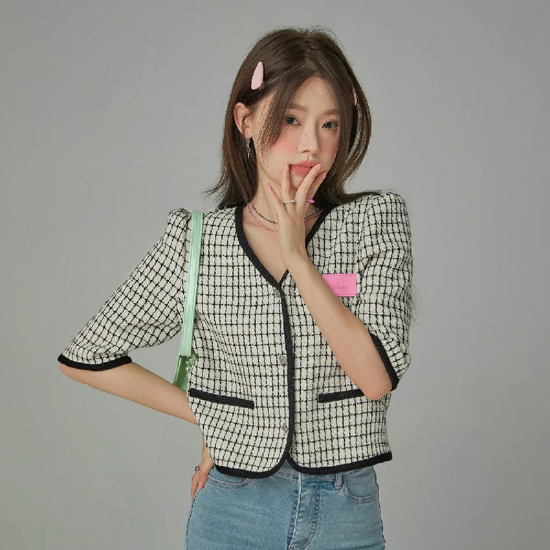 Reflective Short Sleeve TopsChic Tweed Short-Sleeves Summer Jacket