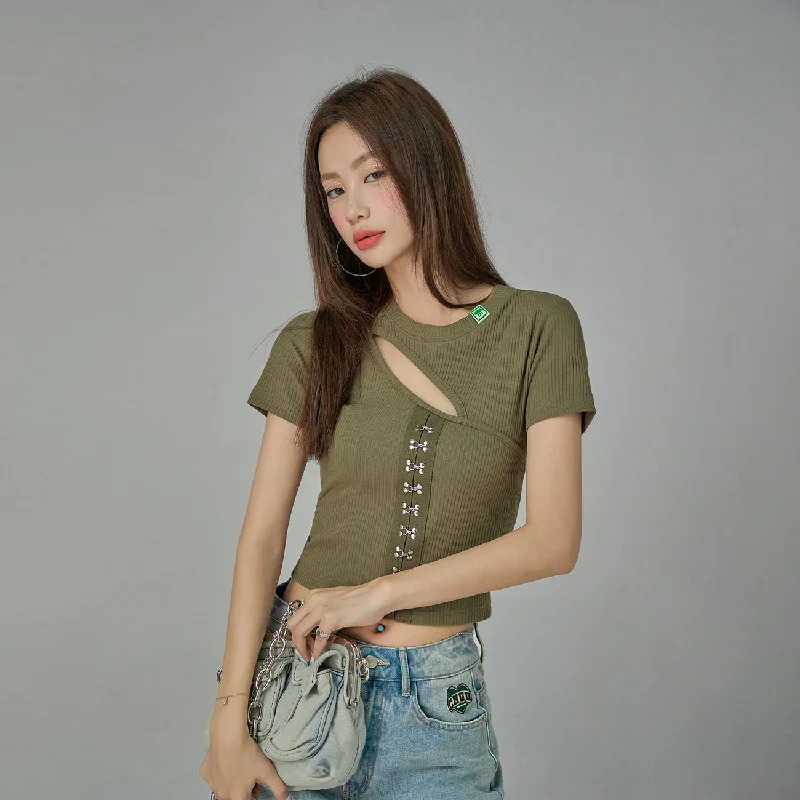 Formal Short Sleeve TopsCutout Front Hooks Short-Sleeved Top