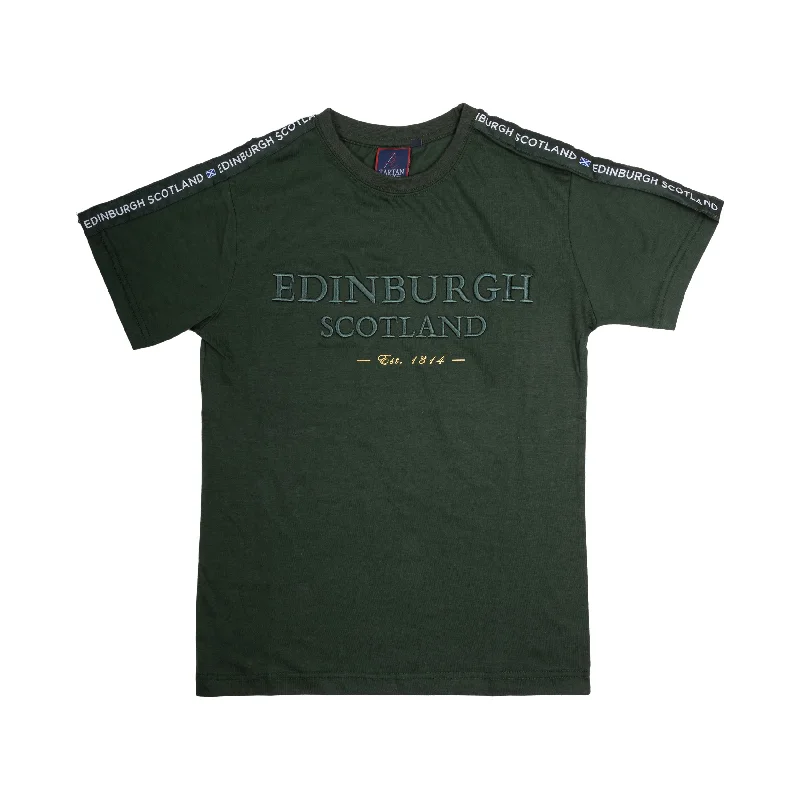 Slim Fit T-Shirts3D Embroidered Edin/Scot T-Shirt Bottle Green