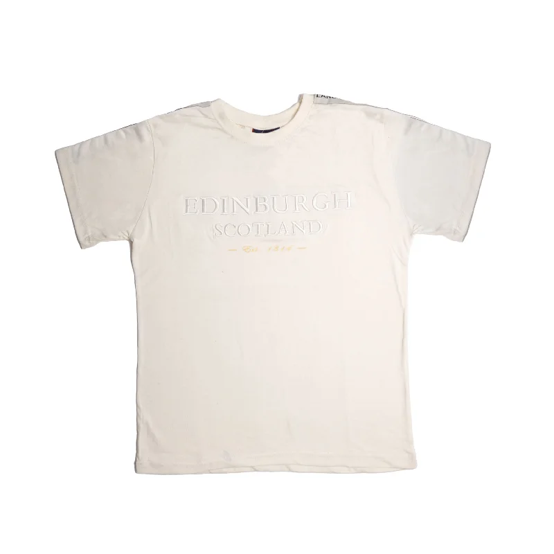 Asymmetrical T-Shirts3D Embroidered Edin/Scot T-Shirt Cream