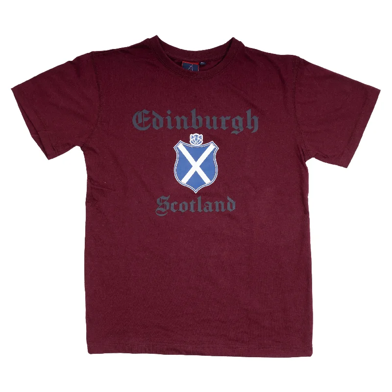 Blended Fabric T-ShirtsAdults Tshirt Edin Shield/ Scotland Maroon