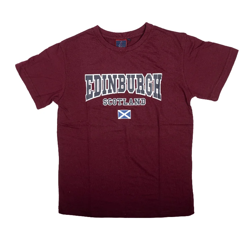 Ribbed Cuff T-ShirtsAdults Tshirt Edinburgh/ Scotland / Flag Maroon