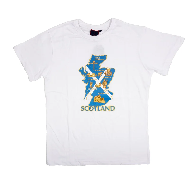 Camping T-ShirtsAdults Tshirt Scotland Map White