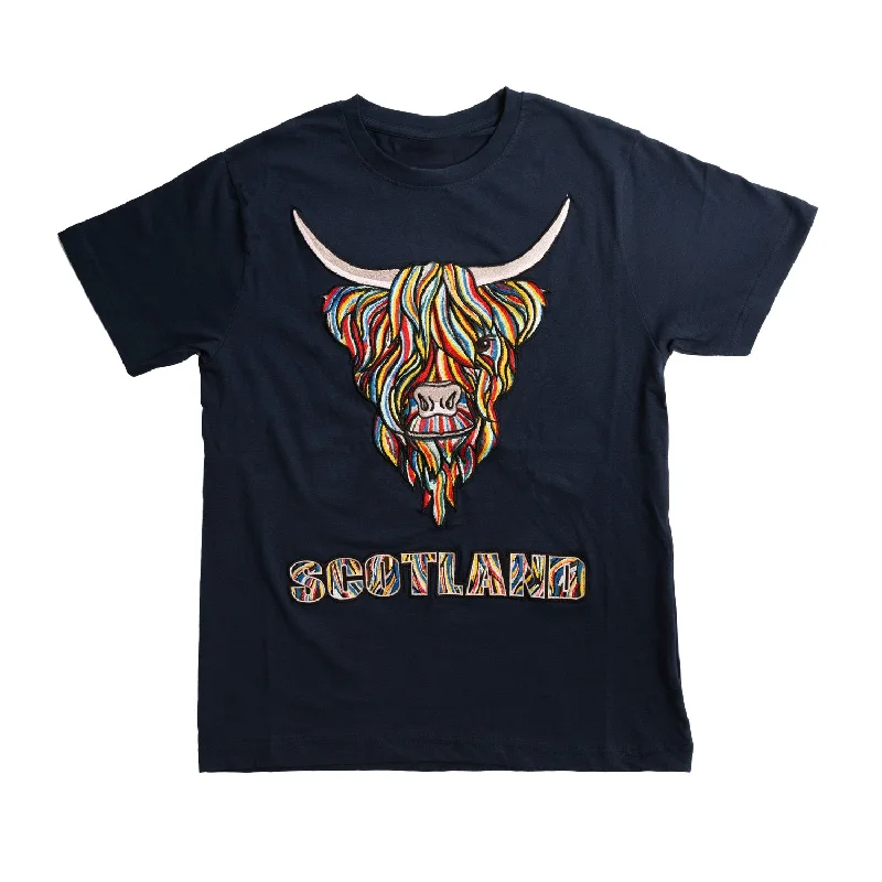 Urban T-ShirtsColourful Highland Cow Embroidery Scotland T-shirt