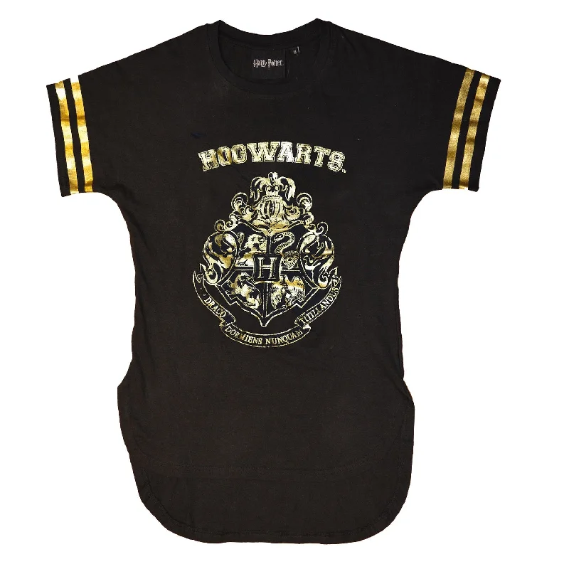 Casual T-ShirtsHarry Potter Hogwarts Ladies Gold Foil Print Black T-Shirt