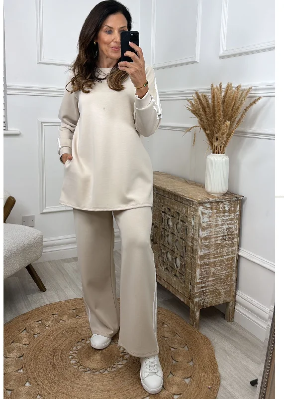 Karla Beige Side Stripe Tracksuit