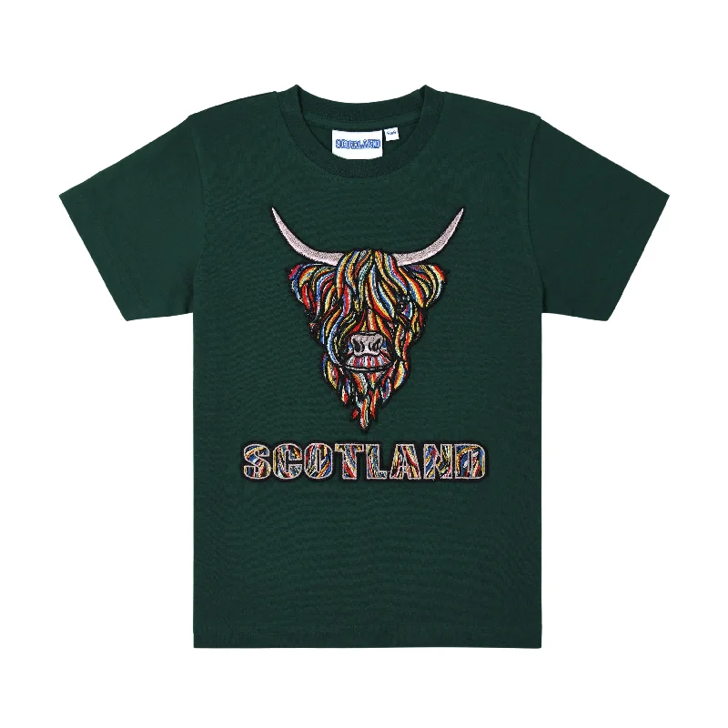 Hooded T-ShirtsKids Colourful Highland Cow Embroidered Scotland T-Shirt