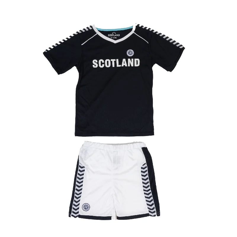 Boat Neck T-ShirtsKids Plain Scotland Football Kit Top & Shorts Set Navy