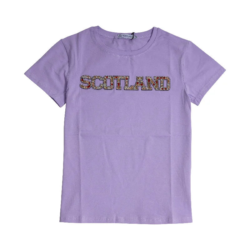 V-Neck T-ShirtsLadies Diamante Scotland T-Shirt Lilac