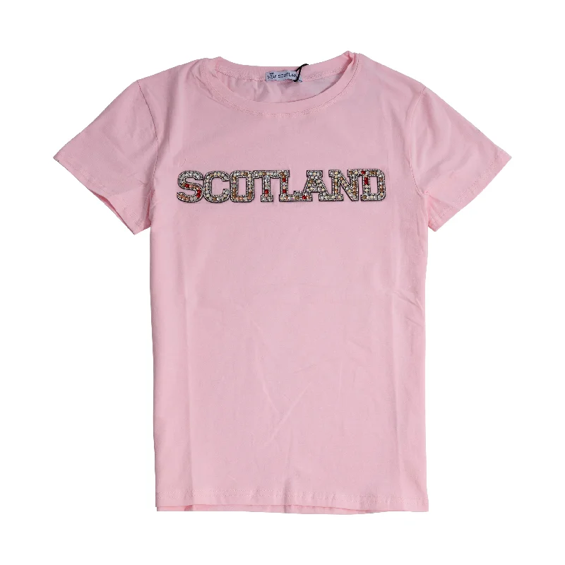 Sheer T-ShirtsLadies Diamante Scotland T-Shirt Pink