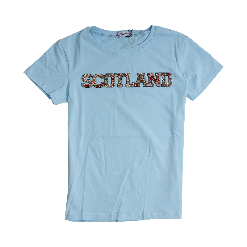 Off-Shoulder T-ShirtsLadies Diamante Scotland T-Shirt Sky