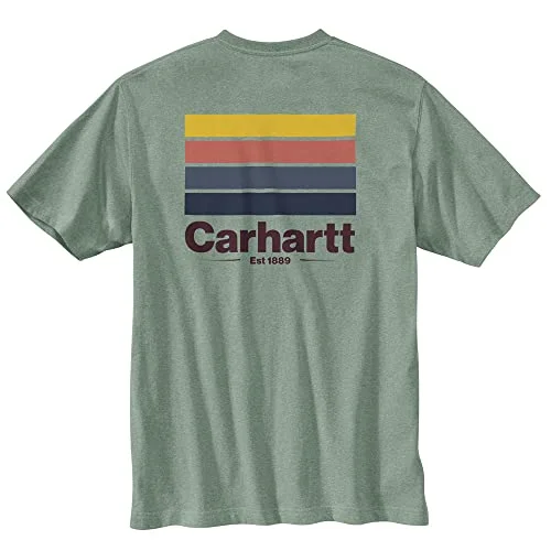 Logo Short Sleeve TopsCarhartt 105713 Men's Relaxed Fit Heavyweight Short-Sleeve Pocket Line Graphic - 2X-Large Tall - Jade Heather