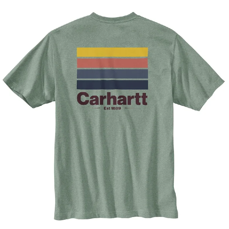 Striped Short Sleeve TopsCarhartt 105713 Men's Relaxed Fit Heavyweight Short-Sleeve Pocket Line Graphic - X-Large Tall - Jade Heather