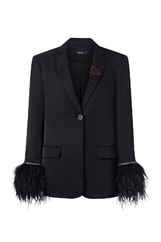 BLACK KELLY TAFFETA FEATHER SUIT JACKET