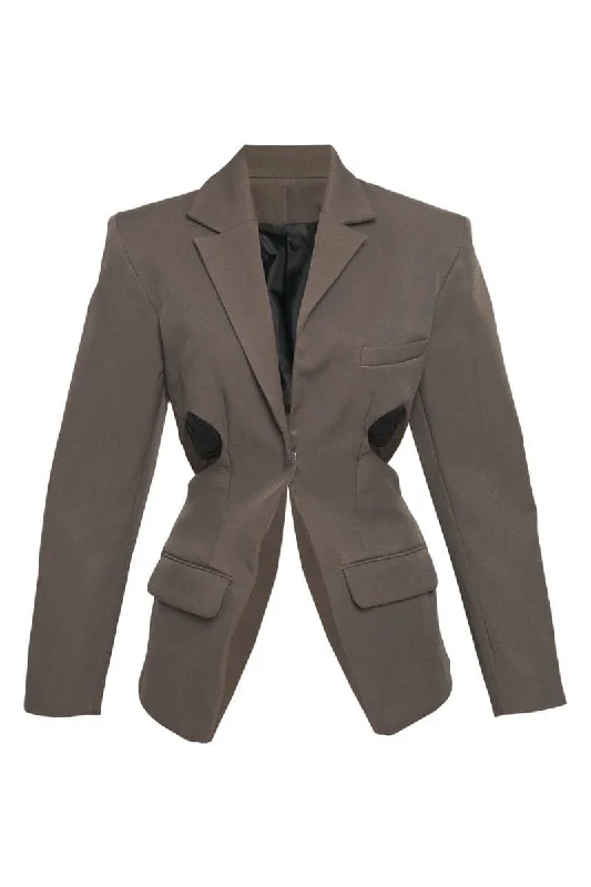 CHARCOAL TAILORED CUT-OUT CEDAR SUIT JACKET