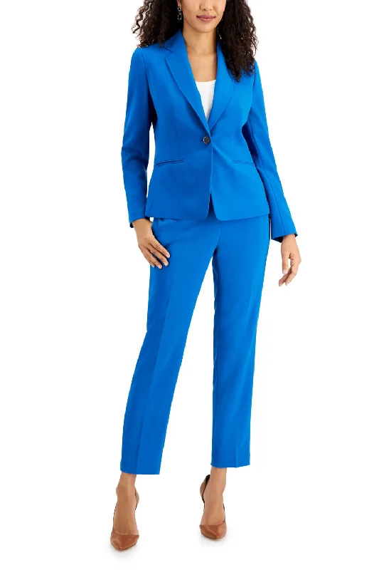 Le Suit Notched Collar 1 Button Jacket with Button Hook Zipper Closure Pants (Petite)